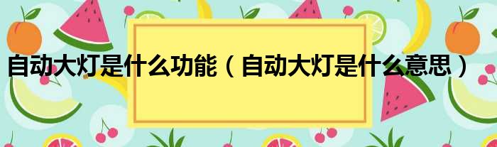 自动大灯是什么功能（自动大灯是什么意思）