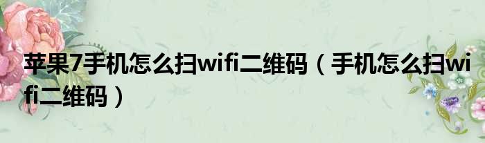 苹果7手机怎么扫wifi二维码（手机怎么扫wifi二维码）