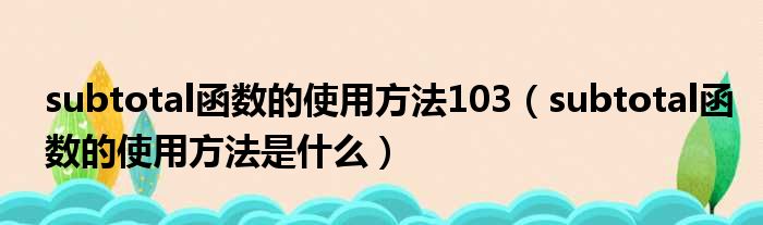 subtotal函数的使用方法103（subtotal函数的使用方法是什么）