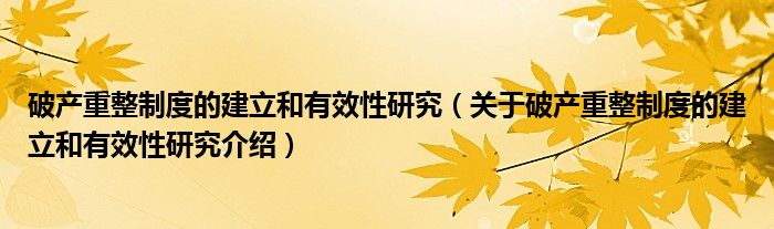  破产重整制度的建立和有效性研究（关于破产重整制度的建立和有效性研究介绍）