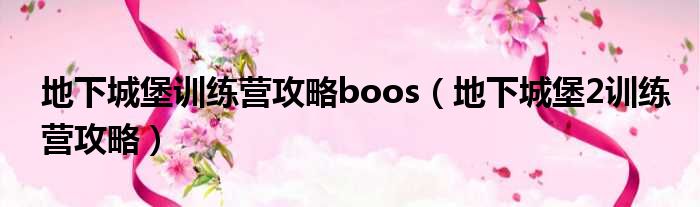 地下城堡训练营攻略boos（地下城堡2训练营攻略）