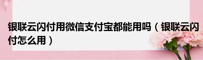 银联云闪付用微信支付宝都能用吗（银联云闪付怎么用）