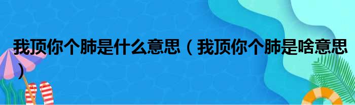 我顶你个肺是什么意思（我顶你个肺是啥意思）