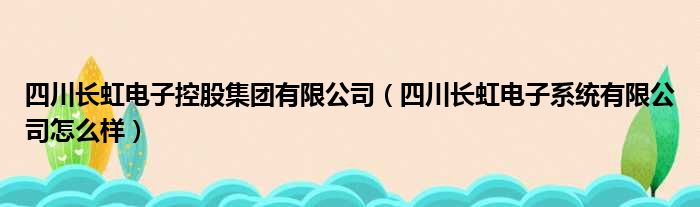 四川长虹电子控股集团有限公司（四川长虹电子系统有限公司怎么样）