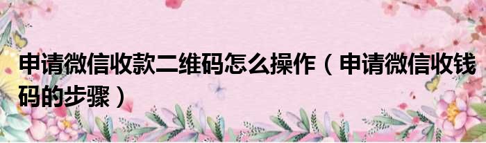 申请微信收款二维码怎么操作（申请微信收钱码的步骤）