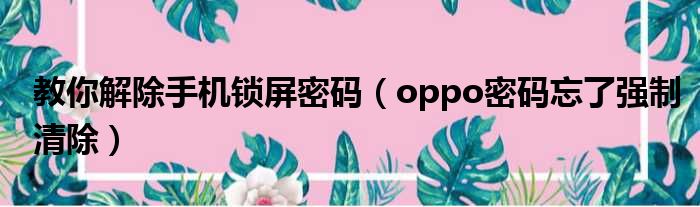 教你解除手机锁屏密码（oppo密码忘了强制清除）