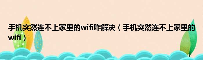 手机突然连不上家里的wifi咋解决（手机突然连不上家里的wifi）