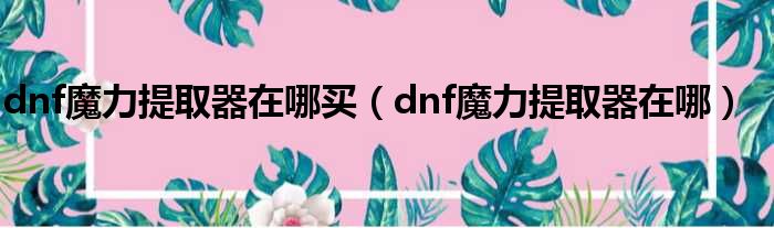 dnf魔力提取器在哪买（dnf魔力提取器在哪）