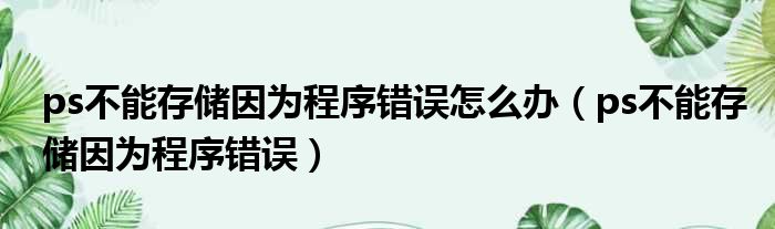 ps不能存储因为程序错误怎么办（ps不能存储因为程序错误）