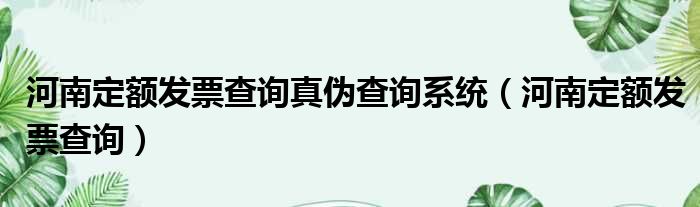 河南定额发票查询真伪查询系统（河南定额发票查询）