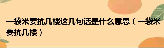 一袋米要抗几楼这几句话是什么意思（一袋米要抗几楼）