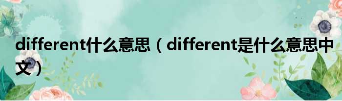 different什么意思（different是什么意思中文）