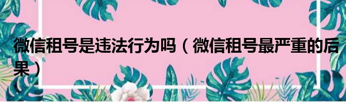 微信租号是违法行为吗（微信租号最严重的后果）