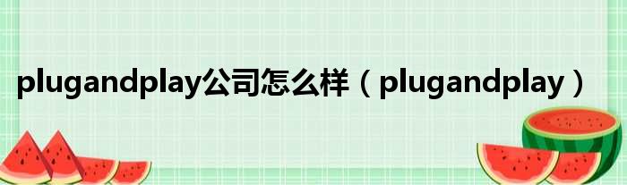 plugandplay公司怎么样（plugandplay）