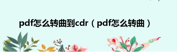 pdf怎么转曲到cdr（pdf怎么转曲）