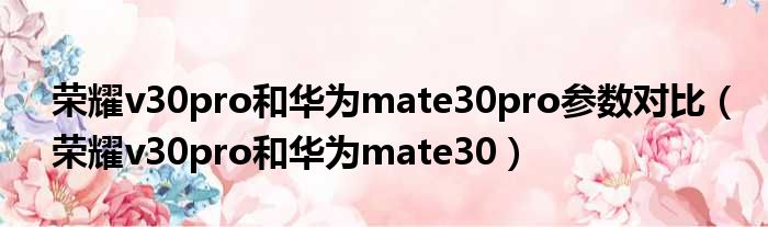 荣耀v30pro和华为mate30pro参数对比（荣耀v30pro和华为mate30）