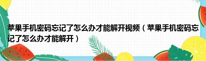 苹果手机密码忘记了怎么办才能解开视频（苹果手机密码忘记了怎么办才能解开）