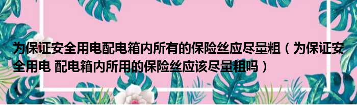 为保证安全用电配电箱内所有的保险丝应尽量粗（为保证安全用电 配电箱内所用的保险丝应该尽量粗吗）