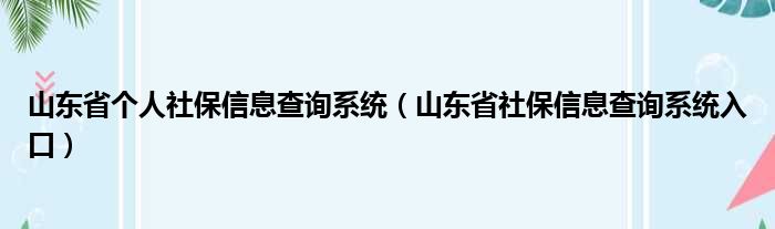 山东省个人社保信息查询系统（山东省社保信息查询系统入口）