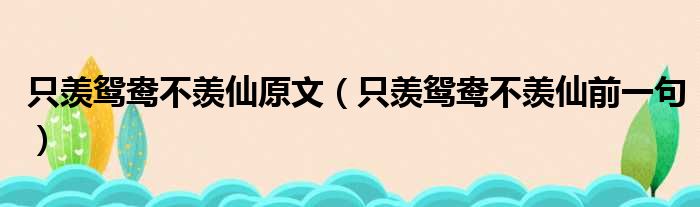 只羡鸳鸯不羡仙原文（只羡鸳鸯不羡仙前一句）