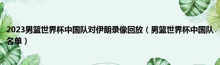 2023男篮世界杯中国队对伊朗录像回放（男篮世界杯中国队名单）