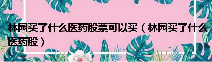 林园买了什么医药股票可以买（林园买了什么医药股）