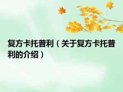 复方卡托普利（关于复方卡托普利的介绍）