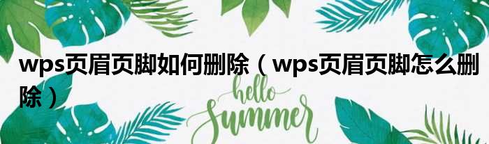 wps页眉页脚如何删除（wps页眉页脚怎么删除）