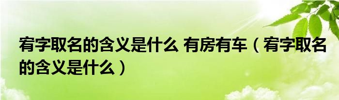 宥字取名的含义是什么 有房有车（宥字取名的含义是什么）