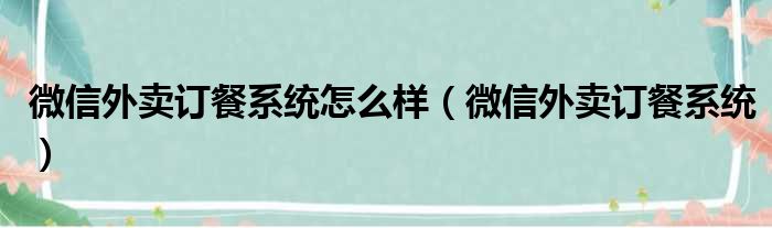 微信外卖订餐系统怎么样（微信外卖订餐系统）