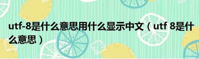 utf-8是什么意思用什么显示中文（utf 8是什么意思）