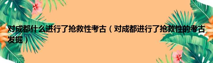 对成都什么进行了抢救性考古（对成都进行了抢救性的考古发掘）