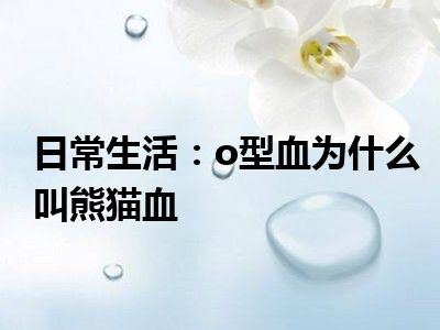 日常生活：o型血为什么叫熊猫血