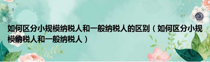 如何区分小规模纳税人和一般纳税人的区别（如何区分小规模纳税人和一般纳税人）