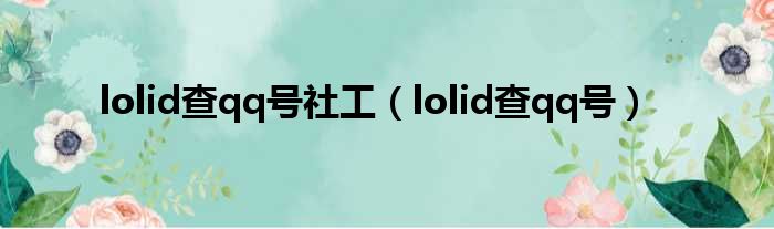 lolid查qq号社工（lolid查qq号）