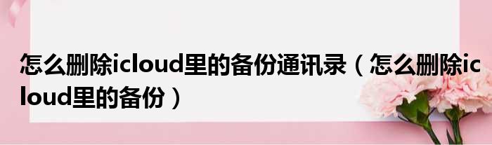 怎么删除icloud里的备份通讯录（怎么删除icloud里的备份）