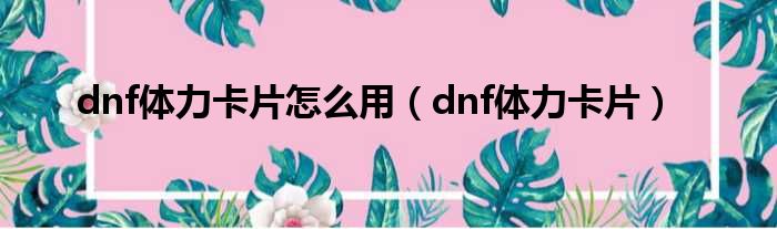 dnf体力卡片怎么用（dnf体力卡片）