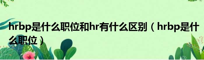 hrbp是什么职位和hr有什么区别（hrbp是什么职位）