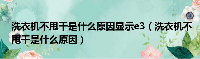 洗衣机不甩干是什么原因显示e3（洗衣机不甩干是什么原因）