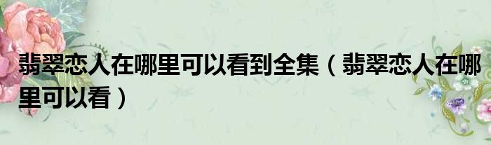 翡翠恋人在哪里可以看到全集（翡翠恋人在哪里可以看）