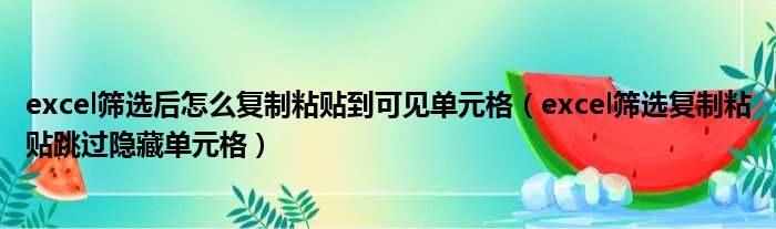 excel筛选后怎么复制粘贴到可见单元格（excel筛选复制粘贴跳过隐藏单元格）