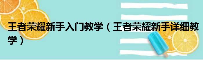 王者荣耀新手入门教学（王者荣耀新手详细教学）