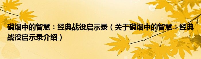  硝烟中的智慧：经典战役启示录（关于硝烟中的智慧：经典战役启示录介绍）