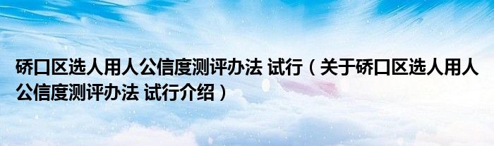  硚口区选人用人公信度测评办法 试行（关于硚口区选人用人公信度测评办法 试行介绍）