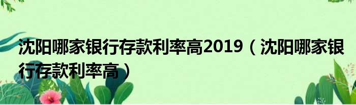 沈阳哪家银行存款利率高2019（沈阳哪家银行存款利率高）