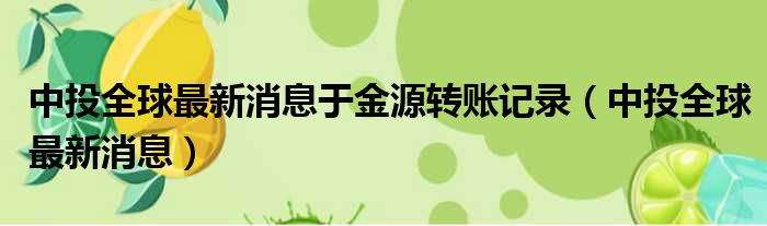 中投全球最新消息于金源转账记录（中投全球最新消息）