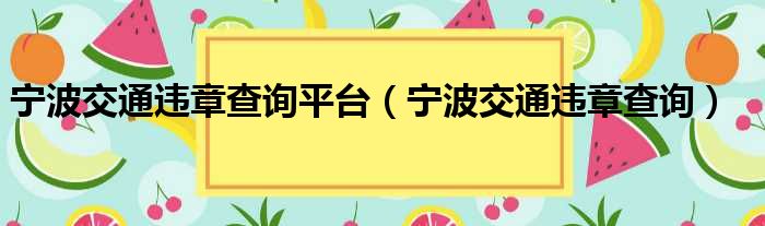 宁波交通违章查询平台（宁波交通违章查询）