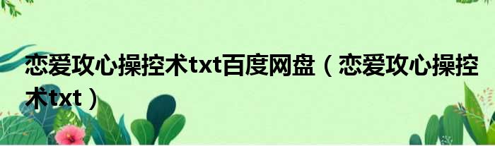 恋爱攻心操控术txt百度网盘（恋爱攻心操控术txt）