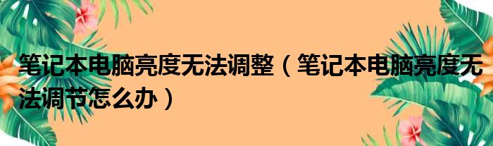 笔记本电脑亮度无法调整（笔记本电脑亮度无法调节怎么办）