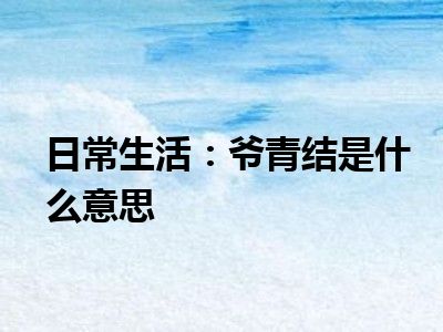 日常生活：爷青结是什么意思